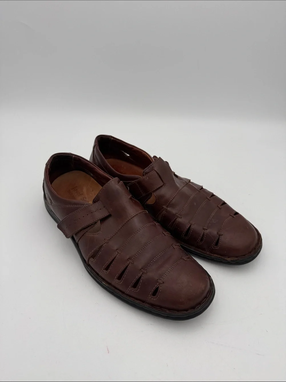 Josef Seibel Men  Dark Brown Leather Slip-On Fisherman 44 Loafers vintage retro